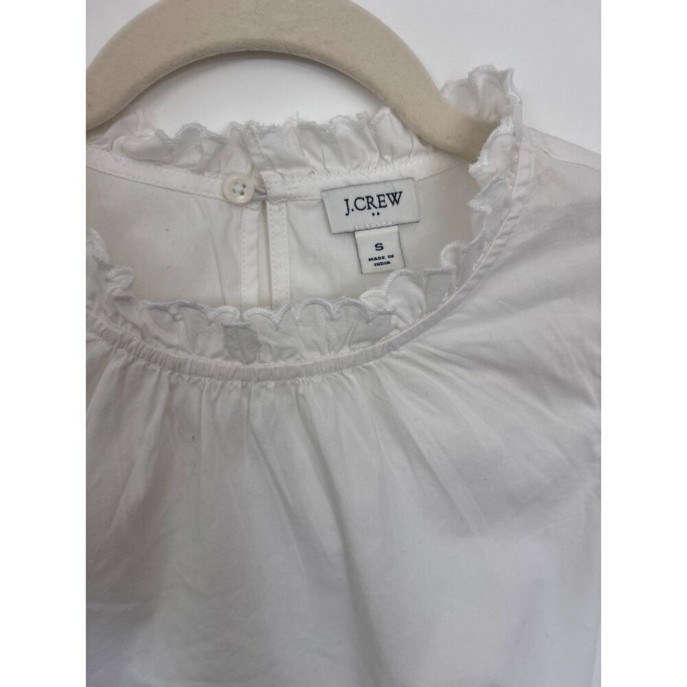 J.Crew White Ruffle Neck Top Ruffled Shoulders Button Back Small - Picture 4 of 4